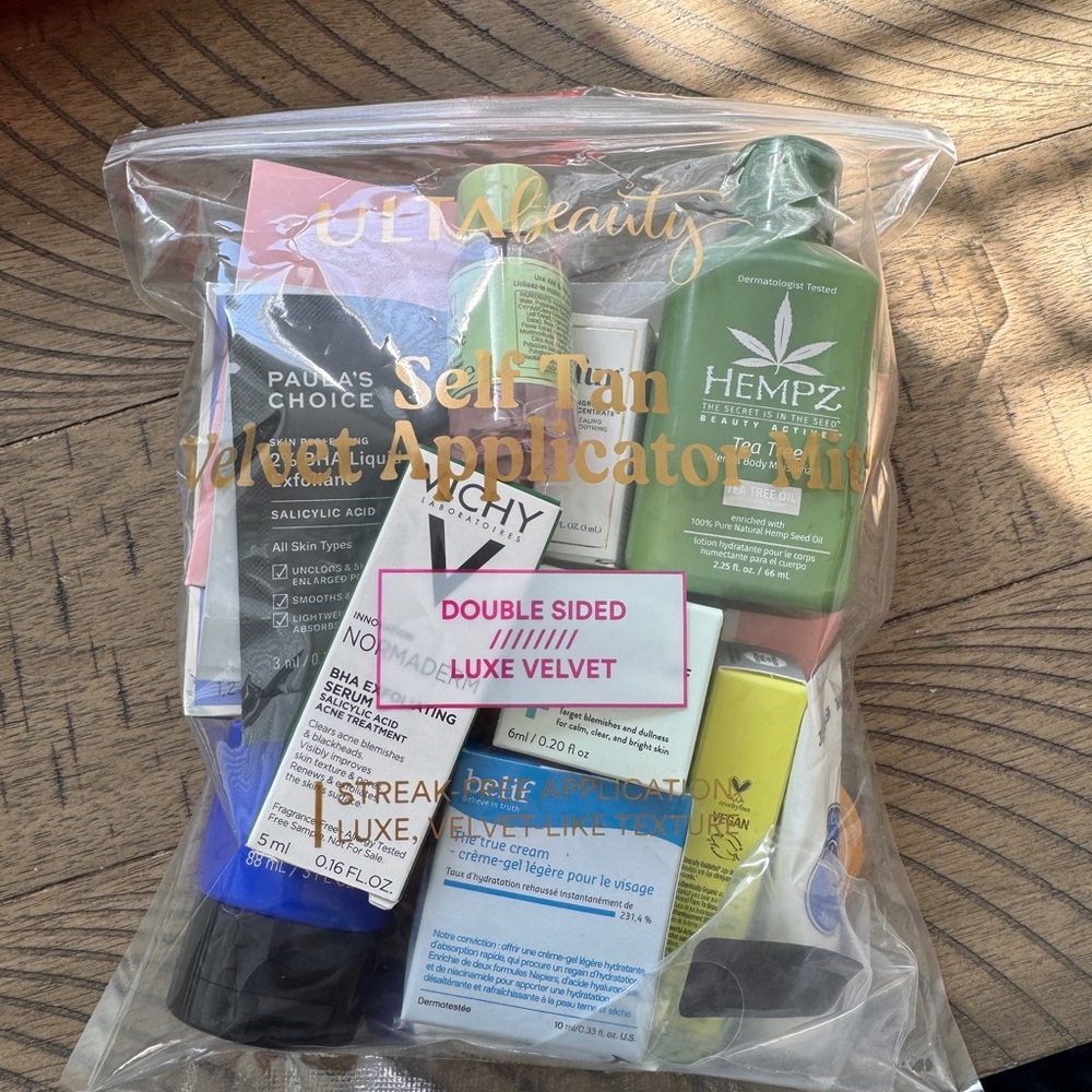 Beauty Product Assortment Mostly DELUX SAMPLES in Clear Bag NEW UNUSED
